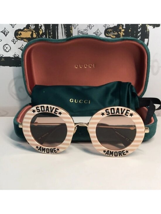 New Authentic Gucci Striped Beige Sunglasses GG0113s 009 main image 7